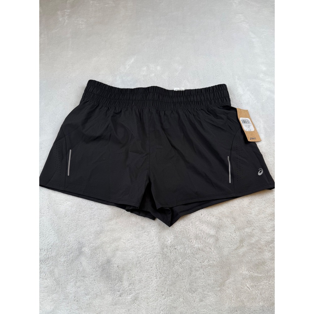 ASICS Womens 2-N-1 Running Shorts Laser Cut Black Athletic Gym Activewear Large